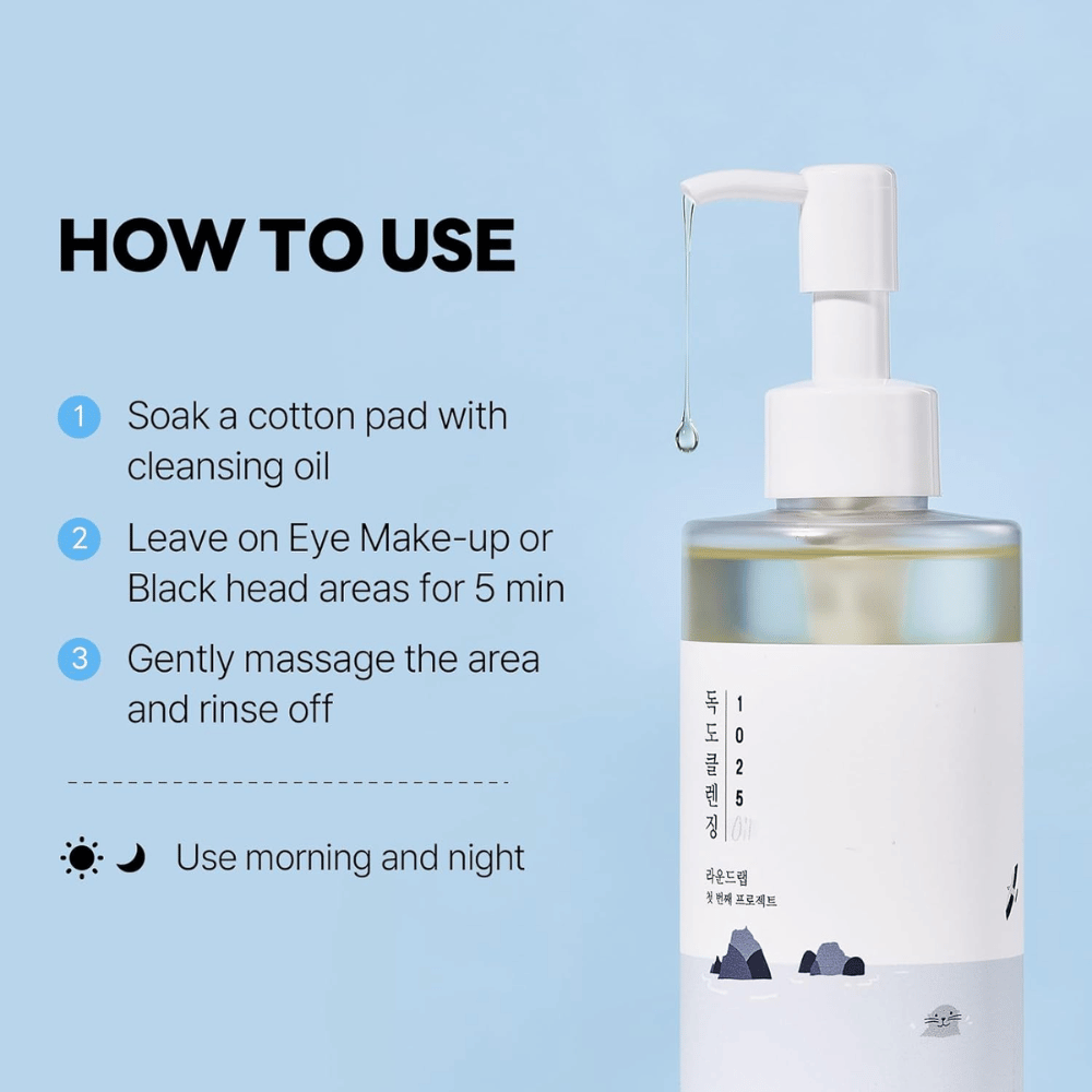 Round Lab 1025 Dokdo Cleansing Oil, ki učinkovito raztaplja ličila, zaščito pred soncem in nečistoče z lahko in vlažilno oljno teksturo