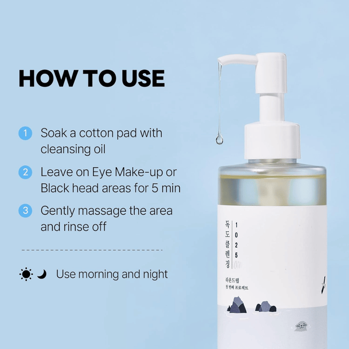 Round Lab 1025 Dokdo Cleansing Oil, ki učinkovito raztaplja ličila, zaščito pred soncem in nečistoče z lahko in vlažilno oljno teksturo