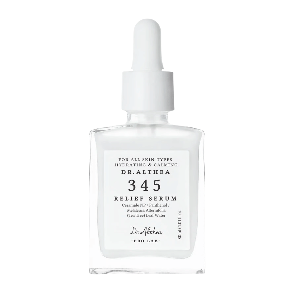 Dr. Althea 345 Relief Serum 30 ml – pomirjujoč serum za obraz za občutljivo kožo s ceramidi, pantenolom in vlažilnimi sestavinami.