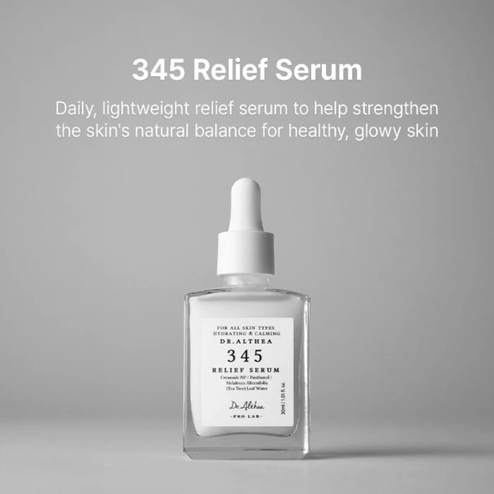 Dr. Althea 345 Relief Serum 30 ml – lahek vlažilni serum za občutljivo kožo s ceramidi, pantenolom in tea tree-vodo.