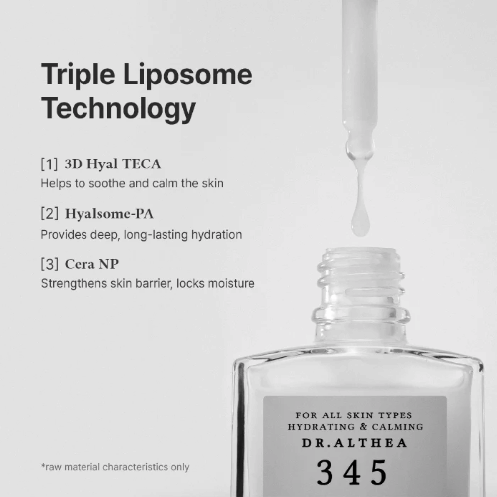 Dr. Althea 345 Relief Serum s trojno liposomsko tehnologijo, ceramidi in hialuronsko kislino za intenzivno vlaženje in pomirjujoč učinek.