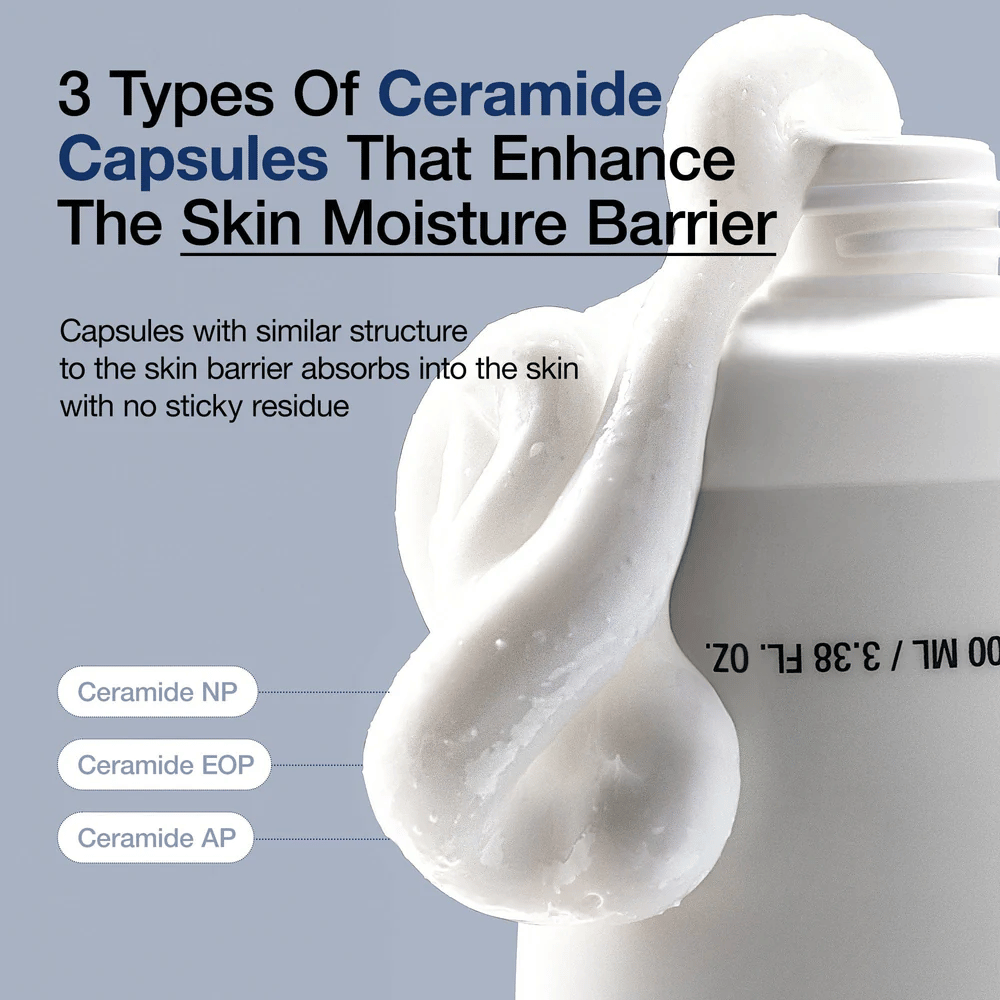 Anua 3 Ceramide Panthenol Cream s tremi vrstami ceramidnih kapsul, ki ščitijo vlago kože brez lepljivosti.
