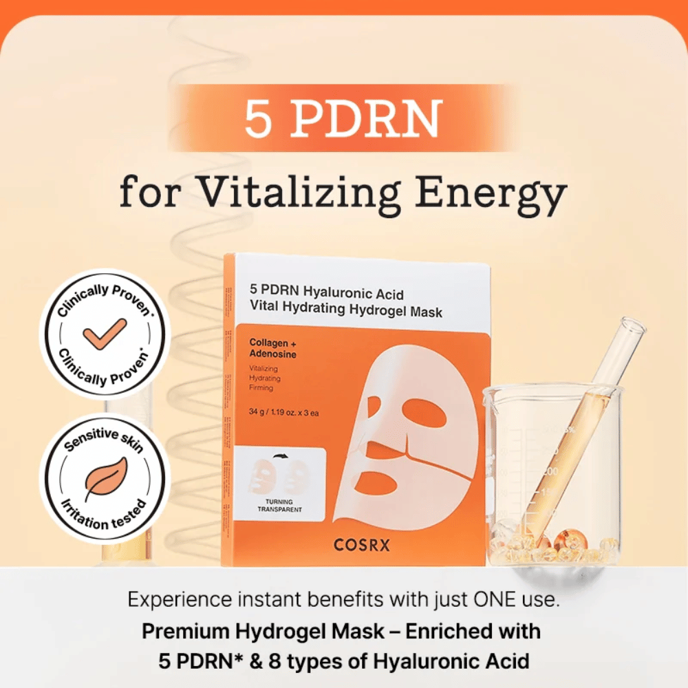 COSRX 5 PDRN Vital Hydrating Hydrogel Mask s hialuronsko kislino in kolagenom, klinično testirana za sijaj, čvrstejšo kožo in izboljšano kožno pregrado
