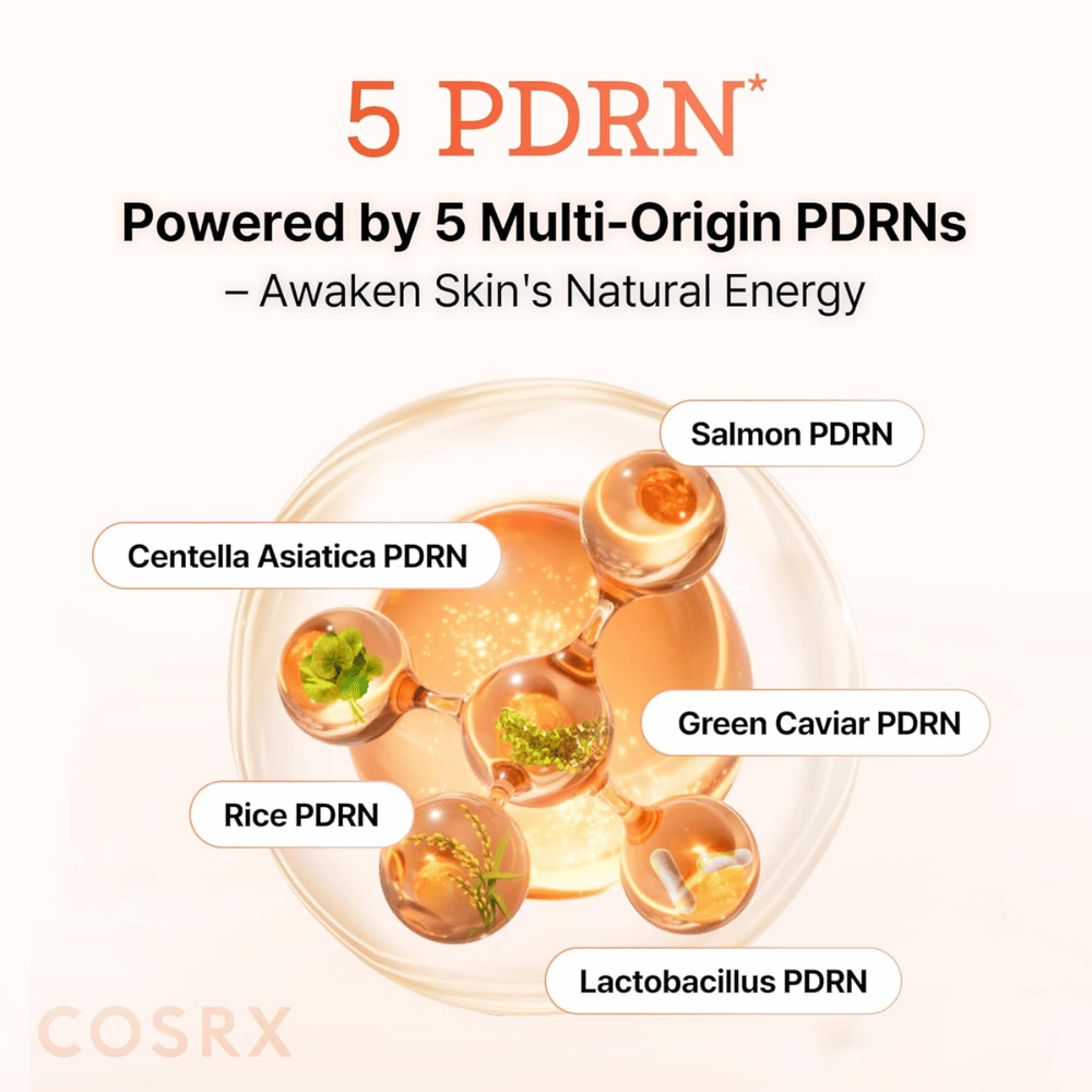 COSRX 5 PDRN serum z multi-origin PDRN iz lososa, centelle asiatice, riža in probiotikov, ki krepi kožo in izboljšuje elastičnost