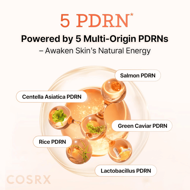 COSRX 5 PDRN serum z multi-origin PDRN iz lososa, centelle asiatice, riža in probiotikov, ki krepi kožo in izboljšuje elastičnost