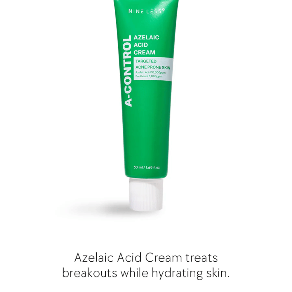 NINELESS Azelaic Acid Cream krema za obraz – krema za kožo, nagnjeno k aknam, ki pomaga preprečevati mozolje, vlažiti kožo in izenačiti ten kože.