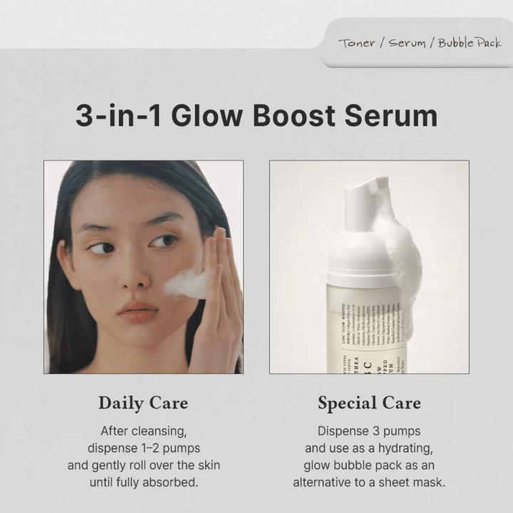 Slika – uporaba (vsakodnevna ali posebna nega)
Dr. Althea ABC Glow Whipped Serum se uporablja kot vsakodnevni serum ali kot vlažilna mehurčkasta maska za dodaten sijaj in intenzivno nego kože.
