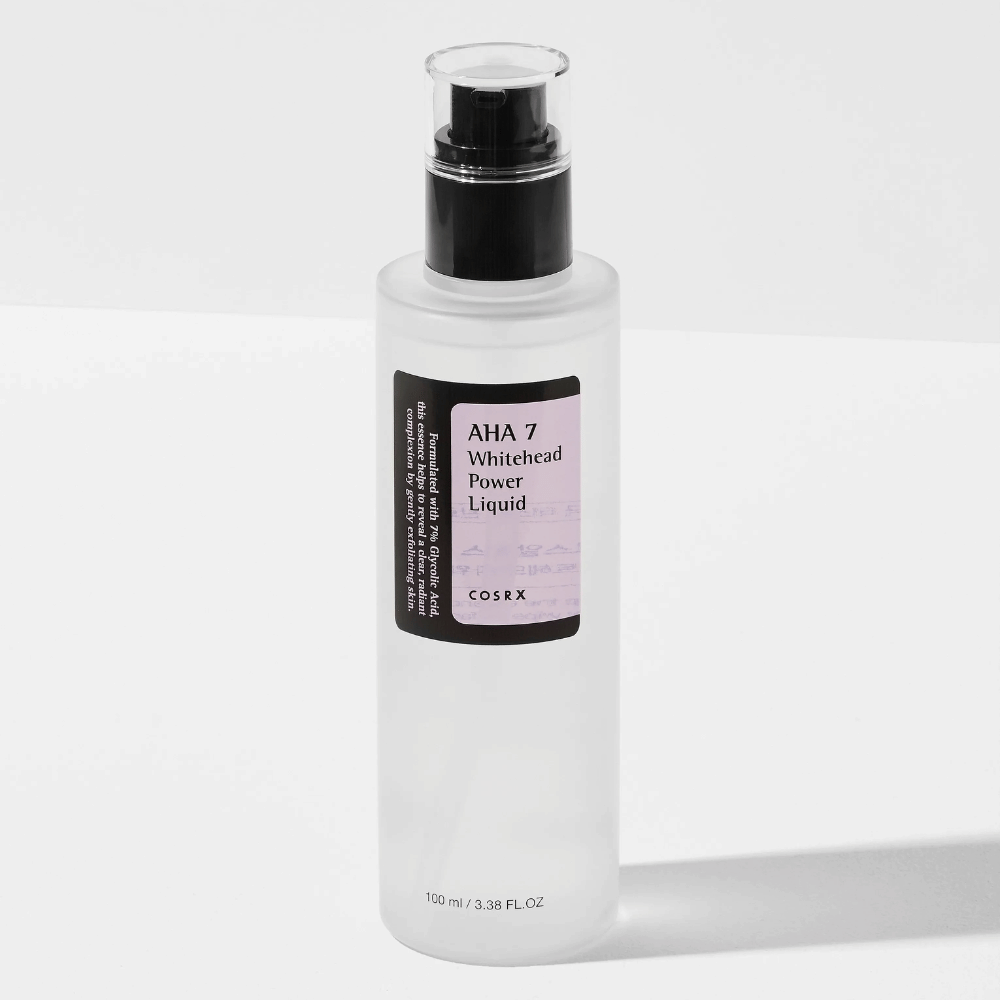COSRX AHA 7 Whitehead Power Liquid 100 ml, kemični piling z glikolno kislino, ki lušči, zmanjšuje ogrce in daje bolj jasno kožo.