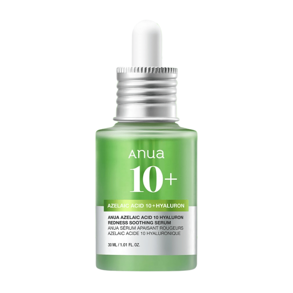 ANUA Azelaic Acid 10+ Hyaluron Serum pomirja rdečico in učinkovito vlaži kožo. Vsebuje azelainsko kislino in hialuronsko kislino za zmanjšanje draženja in krepitev kožne pregrade. Popolno za občutljivo kožo. Uporabljajte dnevno za vidne rezultate.