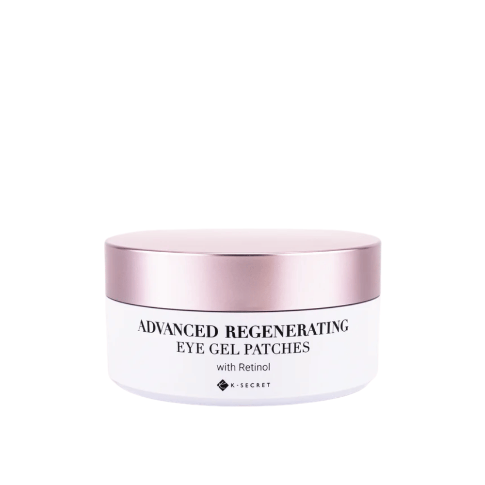 Posoda z obliži za oči K-Secret Advanced Regenerating Eye Gel Patches z retinolom in rožnatim pokrovom.