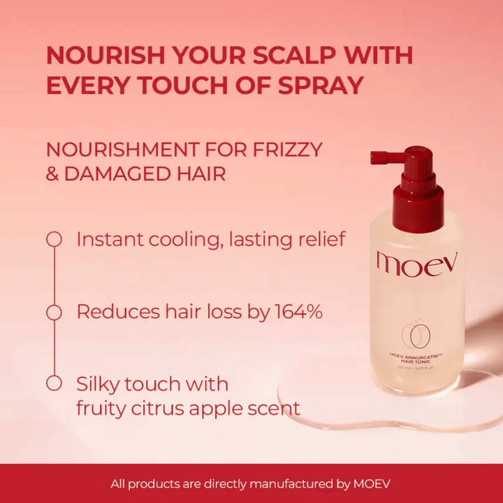 MOEV Annurcatin Hair Tonic – negovalni sprej, ki zmanjšuje izpadanje las, hladi lasišče in daje svež vonj citrusov.