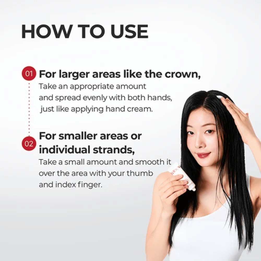 1. MOEV Annurcatin No Sebum Hair Cream – navodila za nanos na lasišče in na posamezne pramene las