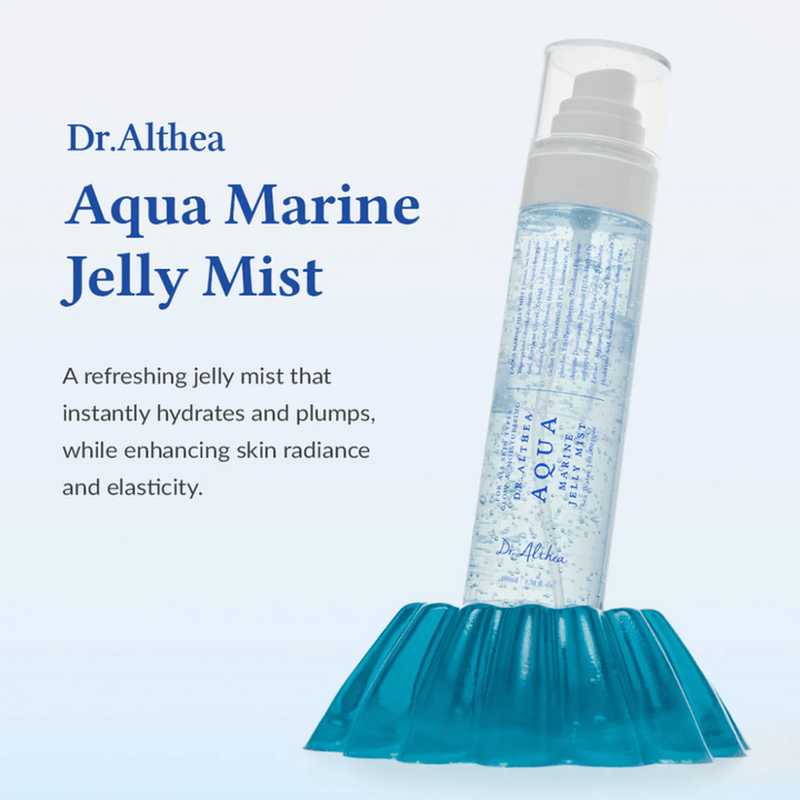 Dr. Althea Aqua Marine Jelly Mist predstavljen kot vlažilna obrazna meglica za vsakodnevno nego kože