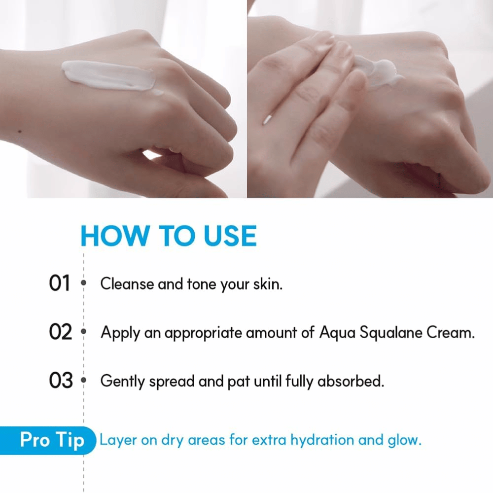 S.NATURE Aqua Squalane Moisturizing Cream nanesite na kožo za intenzivno vlaženje ter mehko, prožno kožno bariero.