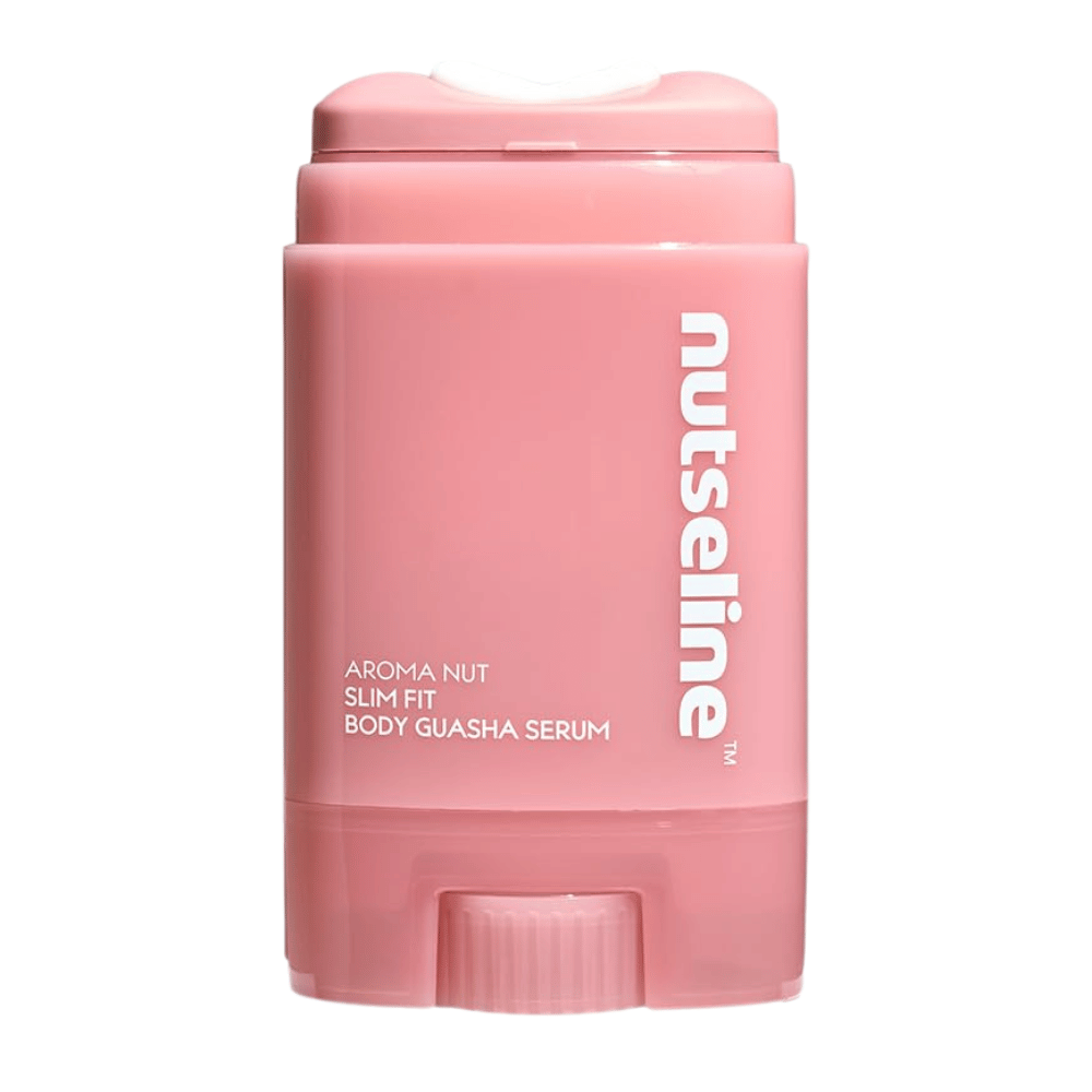 Čista izrezana slika izdelka Nuseline Aroma Nut Slim Fit Body Guasha Serum na svetlem ozadju s poudarkom na oblikovanju embalaže.