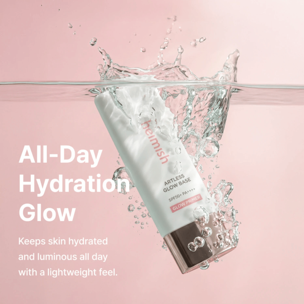Heimish Artless Glow Base SPF50+ PA++++ – vlažilna zaščita pred soncem in glow primer z lahko formulo za sijaj ves dan.