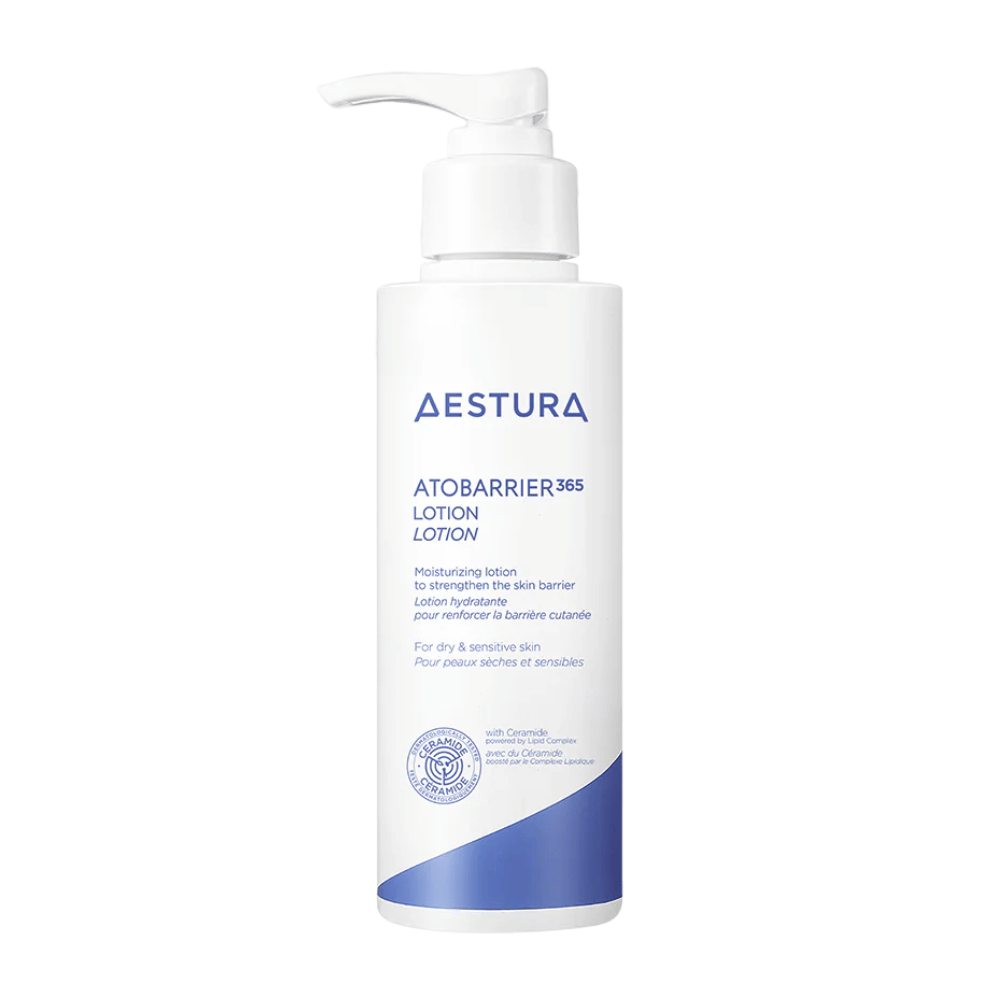 Produktna slika AESTURA Atobarrier 365 Lotion – vlažilna losjon za suho in občutljivo kožo s ceramidi in niacinamidom.