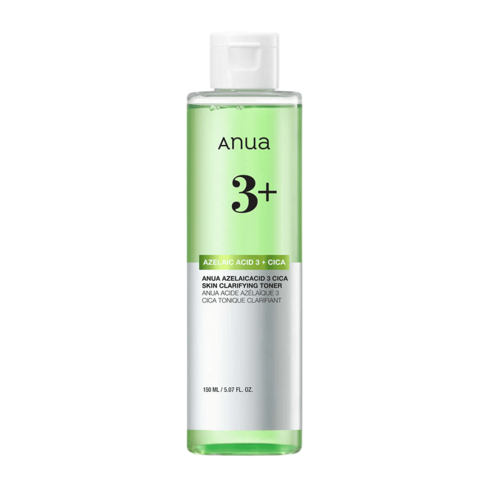 Anua Azelaic Acid 3 Cica Skin Clarifying Toner 150 ml – pomirjujoč tonik za obraz s 3 % azelainske kisline in Cica za občutljivo, nečisto in k rdečici nagnjeno kožo.