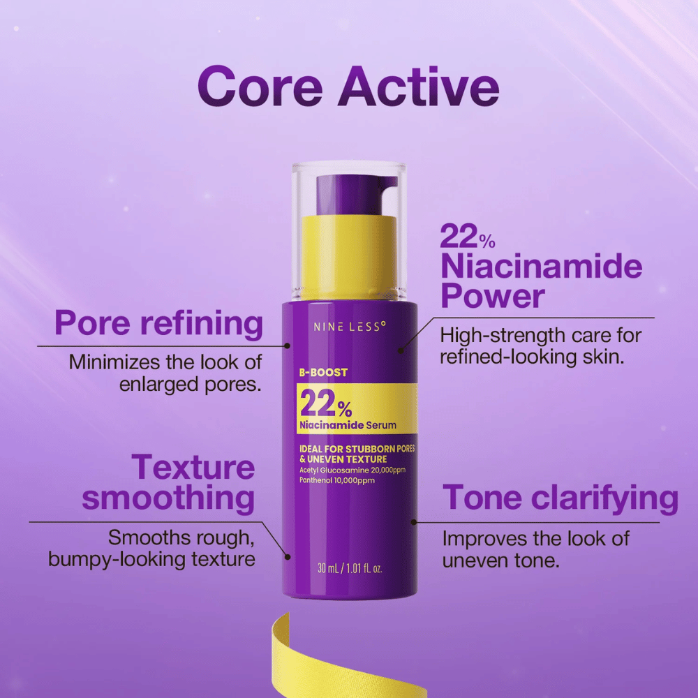 4. NINE LESS B-Boost 22% Niacinamide Serum – koncentriran serum z 22 % niacinamida za pore in neenakomeren ten kože