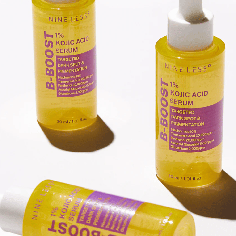 B-Boost 1% Kojic Acid Serum v steklenicah s pipeto, za temne madeže in pigmentacijo.