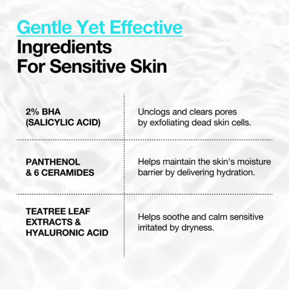 Anua BHA 2% Gentle Exfoliating Toner – sestavine za občutljivo kožo z 2% BHA, pantenolom, ceramidi in hialuronsko kislino