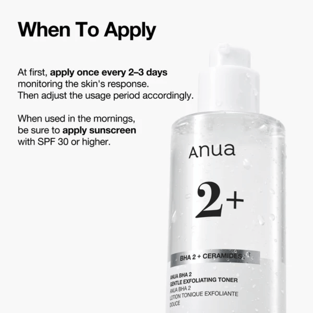 Anua BHA 2% Gentle Exfoliating Toner s ceramidi – navodila za uporabo, eksfoliantna tonik za obraz za občutljivo kožo z BHA (salicilna kislina)