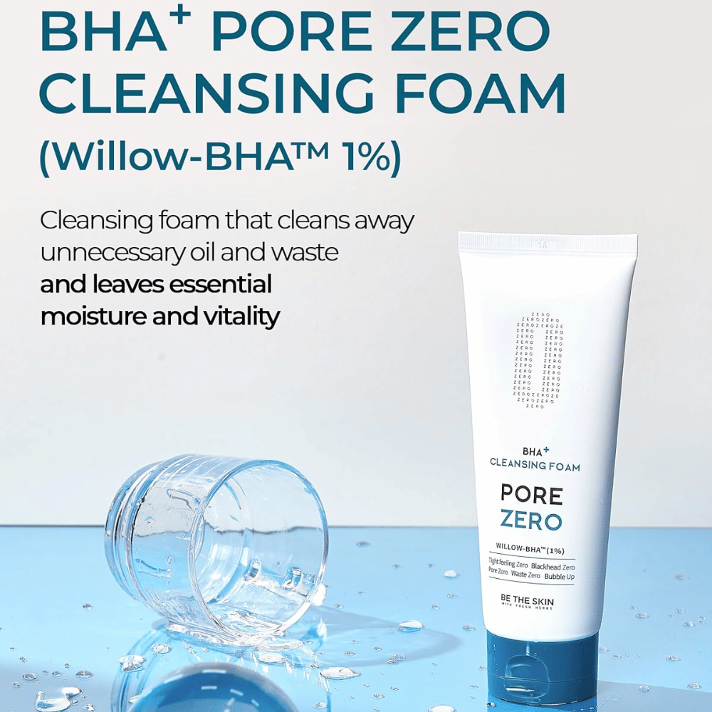 Promocijska slika, ki izpostavlja Willow-BHA™ (1%) in sposobnost izdelka, da očisti odvečni sebum in nečistoče, hkrati pa koža ohrani vlago in sijaj. Modra barvna paleta daje čist in osvežujoč vtis.