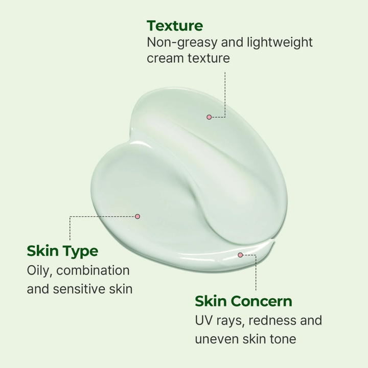 Bližnji posnetek svetlo zelene kremne teksture Torriden Balanceful Tone Up Sun Cream, ki je lahka, vlažilna in prilagojena mastni, mešani in občutljivi koži.