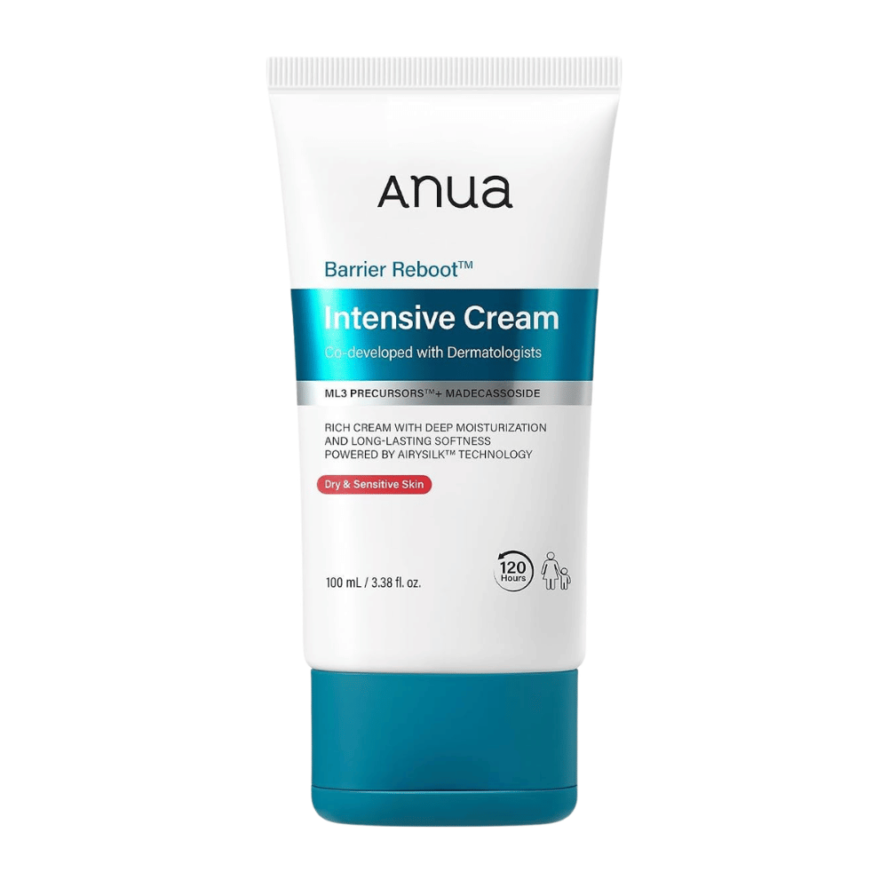 5. Anua Barrier Reboot Intensive Cream 100ml – bela embalaža s turkiznim pokrovčkom na belem ozadju