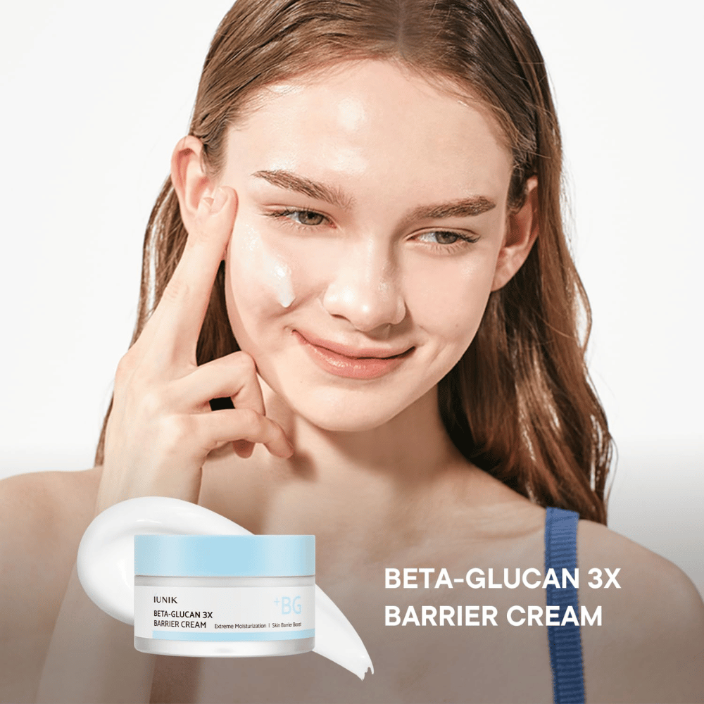 iUNIK Beta-Glucan 3X Barrier Cream nanese se na kožo za globinsko vlaženje in okrepljeno kožno bariero