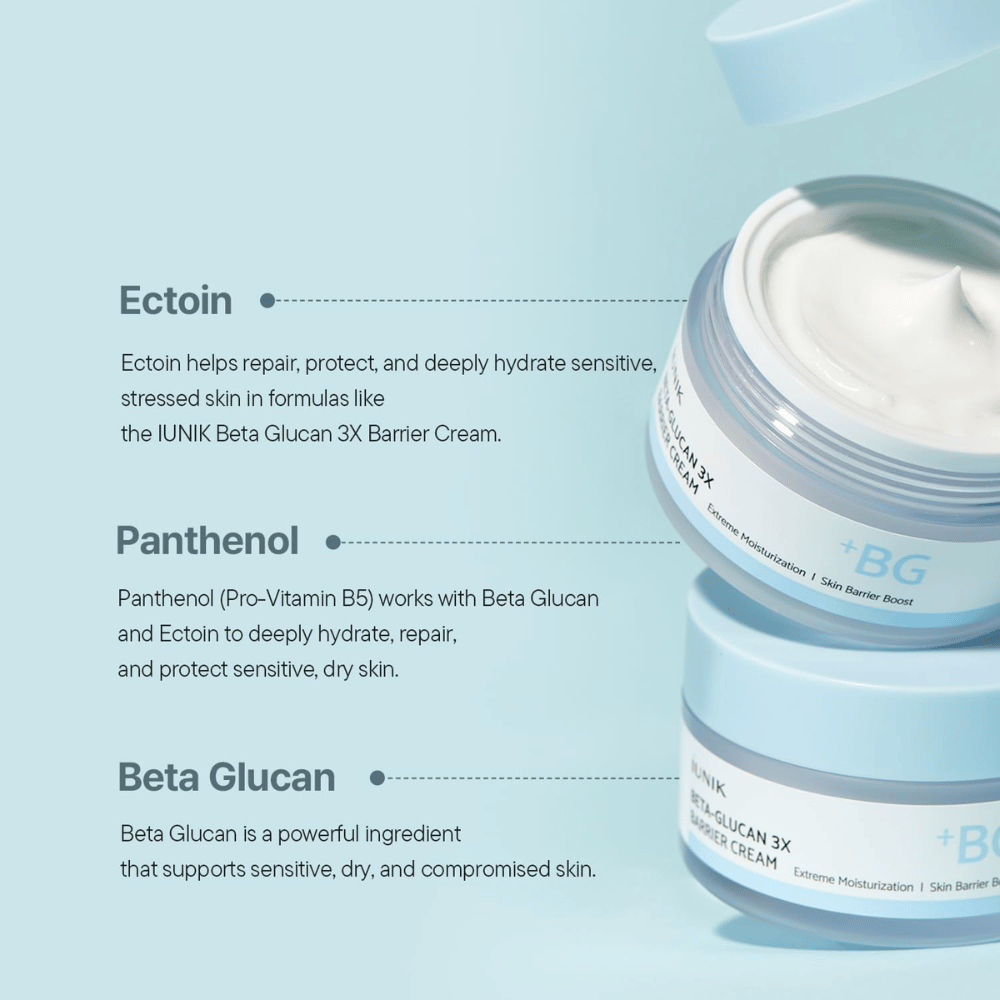 iUNIK Beta-Glucan 3X Barrier Cream z beta-glukanom, ectoinom in pantenolom za intenzivno vlaženje in okrepljeno kožno bariero