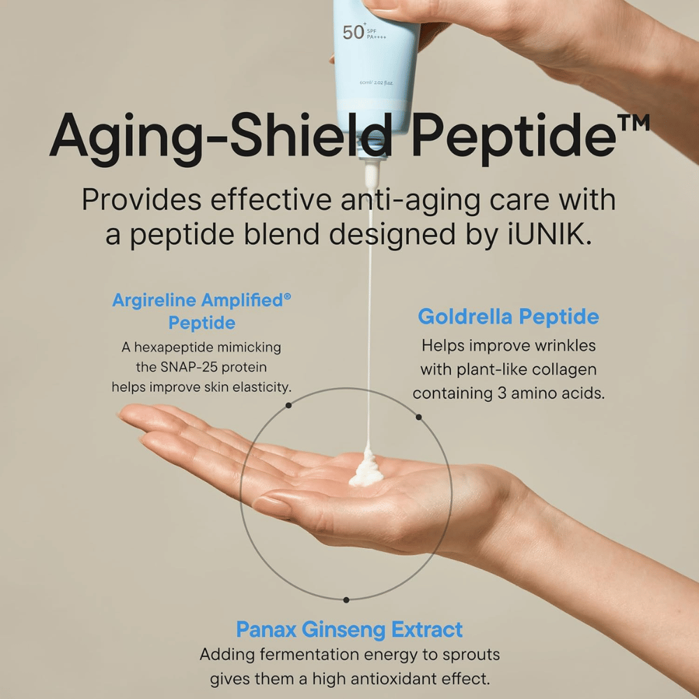 iUNIK Beta-Glucan Barrier Sunscreen SPF50+ PA++++ s peptidi in beta-glukanom za vlaženje in proti staranju