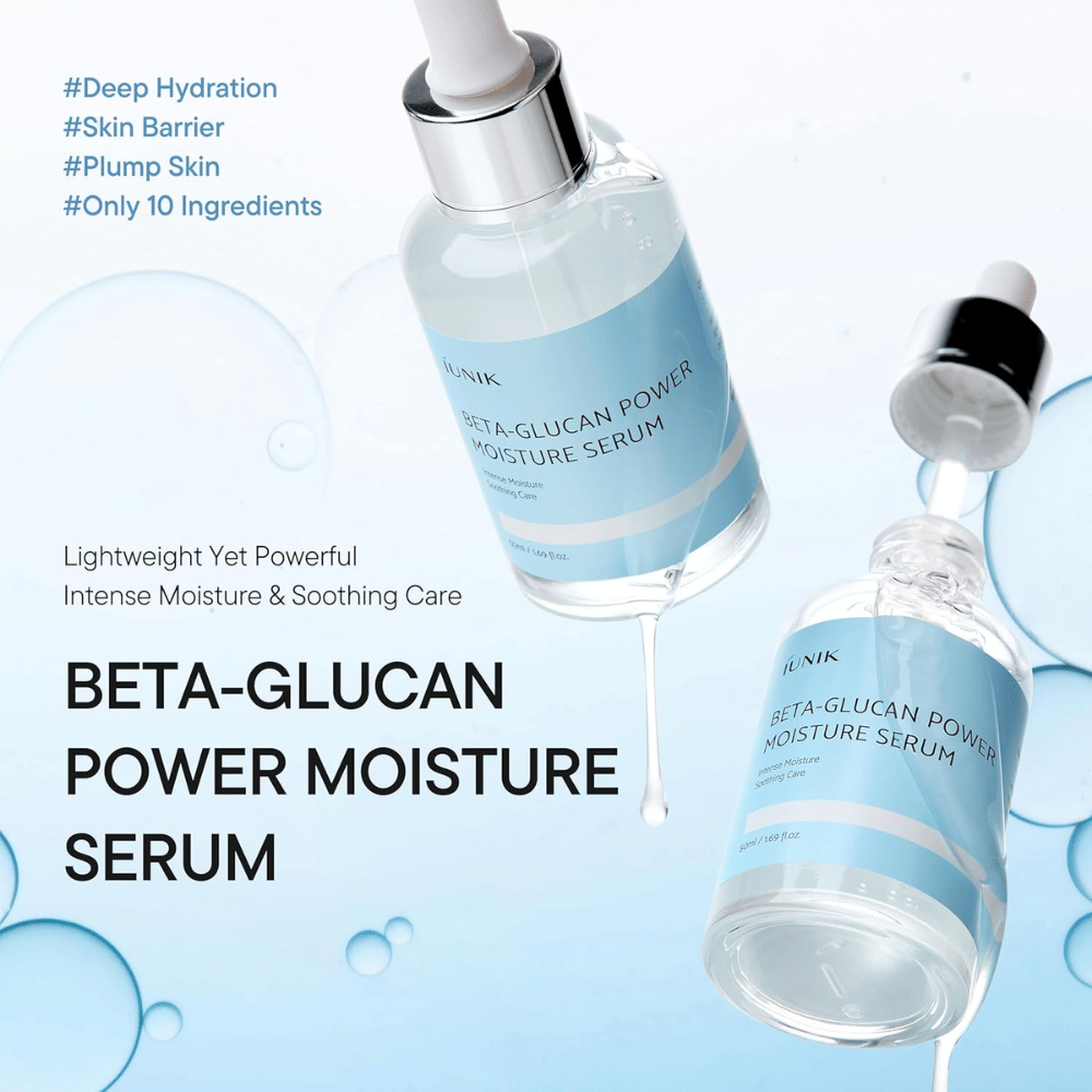 iUNIK Beta-Glucan Power Moisture Serum – korejski serum za obraz za globoko vlaženje in pomirjujočo nego kože