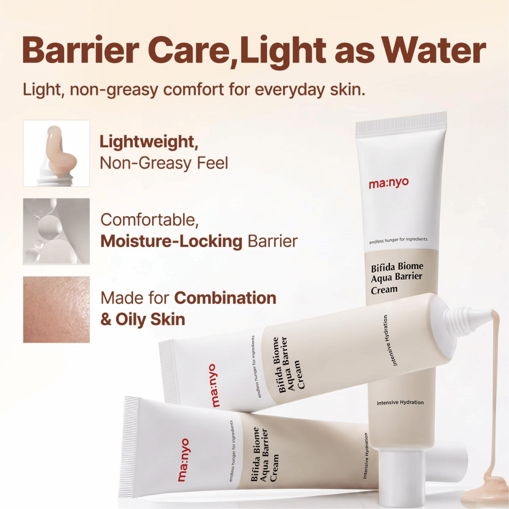 3. Ma:nyo Bifida Biome Aqua Barrier Cream – vlažilna barierna krema z lahko teksturo za mastno in mešano kožo