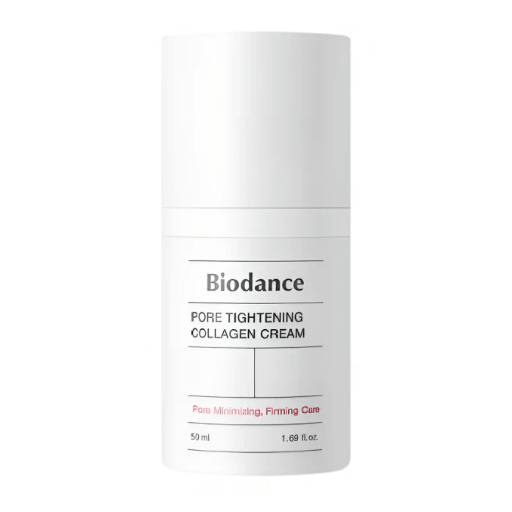 Biodance Pore Tightening Collagen Cream v enostavni beli embalaži z minimalističnim dizajnom, 50 ml.