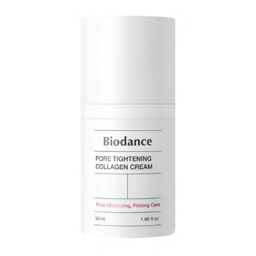 Biodance Pore Tightening Collagen Cream v enostavni beli embalaži z minimalističnim dizajnom, 50 ml.