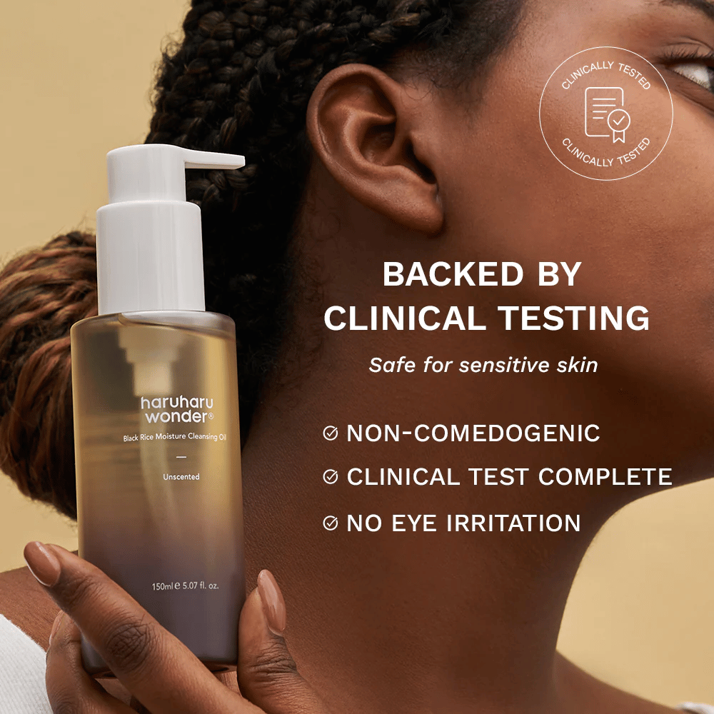 Haruharu Wonder Black Rice Moisture Cleansing Oil 150 ml – klinično testirano olje za čiščenje za občutljivo kožo, nekomedogeno in brez draženja oči.
