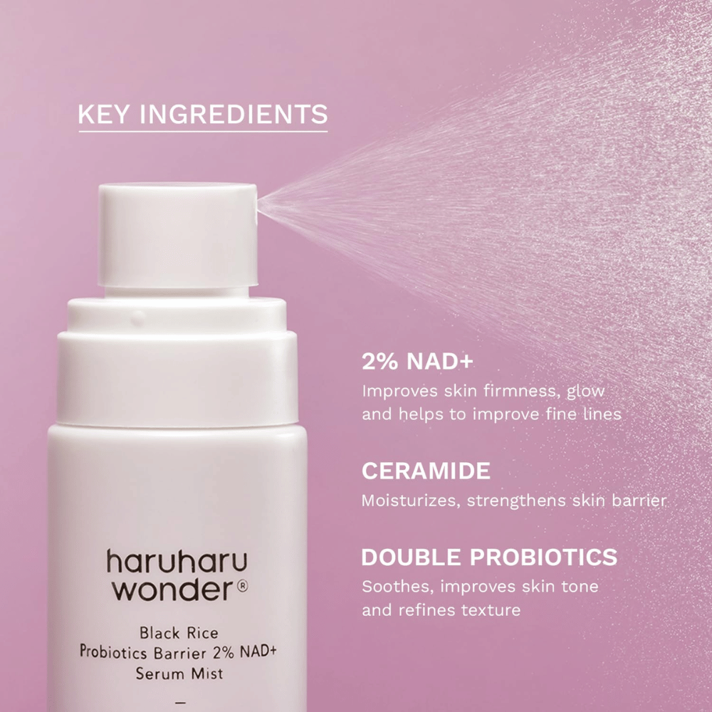 Haruharu Wonder Black Rice Probiotics Barrier 2% NAD+ Serum Mist z NAD+, ceramidi in probiotiki