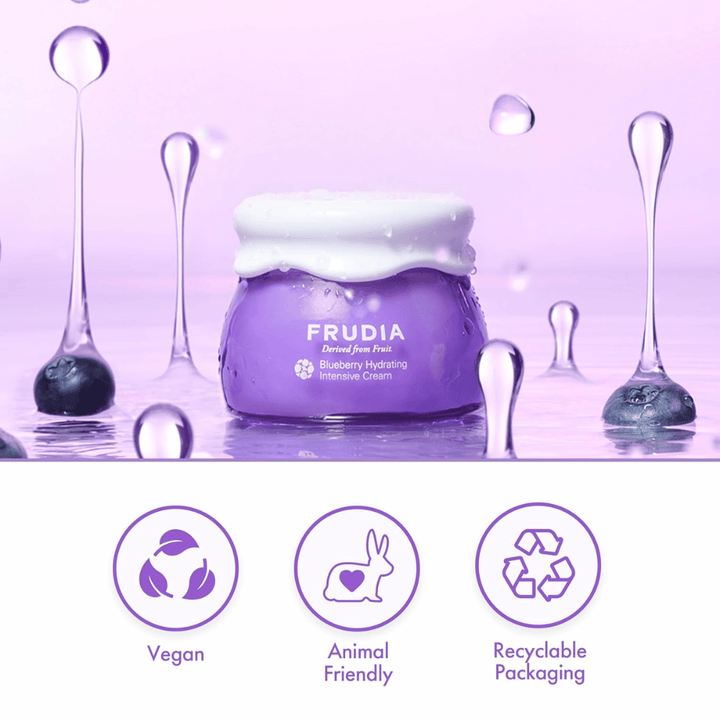 FRUDIA Blueberry Hydrating Intensive Cream v vodnem okolju z vegansko formulo, cruelty-free lastnosti in reciklabilna embalaža