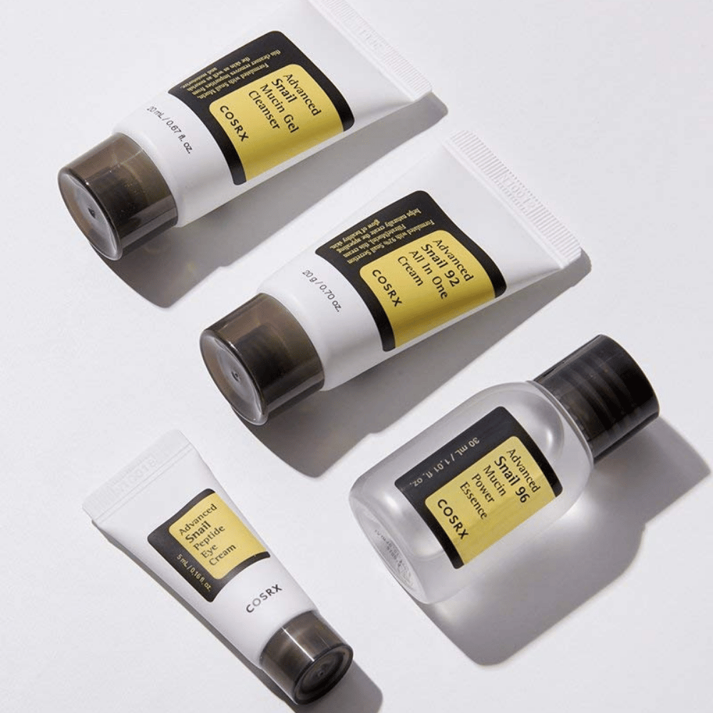 COSRX All About Snail Kit – potovalni paketi s Snail Gel Cleanser, Snail 92 All In One Cream, Snail 96 Mucin Essence in Snail Peptide Eye Cream