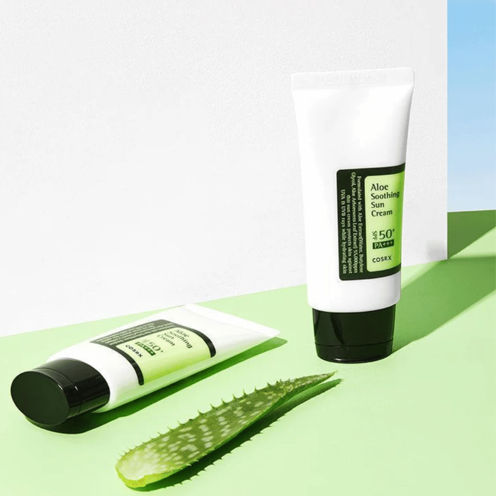 COSRX Aloe Soothing Sun Cream SPF50+ PA+++ – zaščitna krema z aloe vero za občutljivo kožo, zaščita pred UVA in UVB žarki