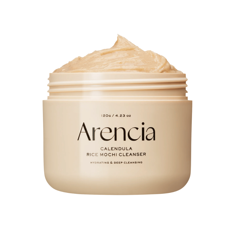 Arencia Calendula Rice Mochi Cleanser 120 g – vlažilno in globinsko čistilno korejsko čistilo za obraz z ognjičem in rižem, ki pomirja kožo in daje naravni sijaj.
