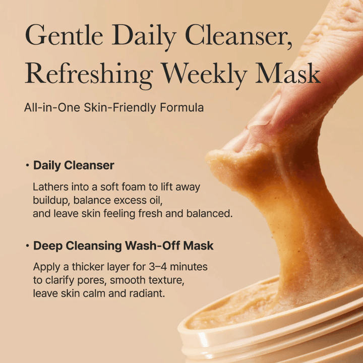 Povečava Arencia Calendula Rice Mochi Cleanser – formula vse-v-enem, ki deluje kot dnevno čistilo in globinsko čistilna maska.