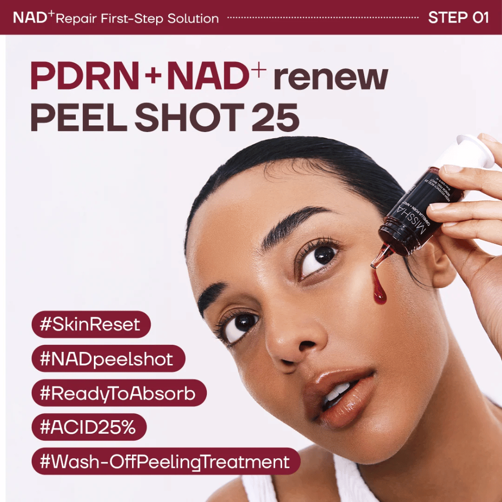 4. MISSHA Camellia PDRN NAD+ High-Potency Acid 25 Renew Peel Shot – model nanaša piling piling na lice