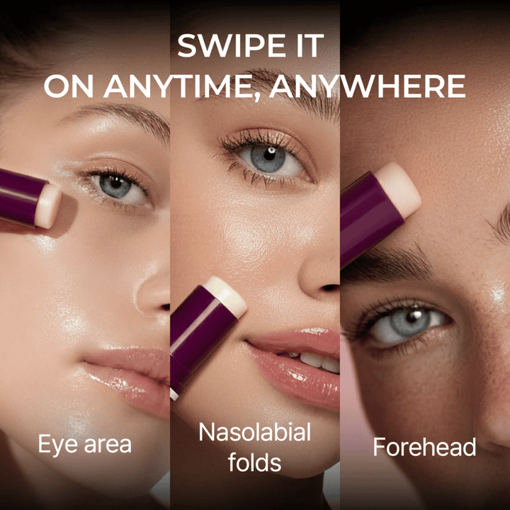 Dr. Melaxin Calcium Volume Multi Balm se nanaša na področje oči, nazolabialne gube in čelo za učinek učvrstitve in dodajanja volumna.