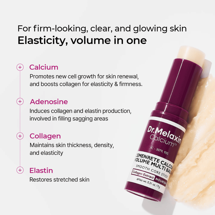 Dr. Melaxin Cemenrete Calcium Volume Multi Balm s kalcijem, adenozinom, kolagenom in elastinom za povečano elastičnost, čvrstejšo kožo in izboljšano strukturo kože.