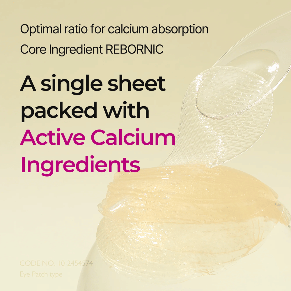 Povečava hidrogela, prepojenega z aktivnim kalcijem v Dr. Melaxin Cemenrete Calcium Volume Eye Patch, razvit za optimalno absorpcijo in volumenski učinek.