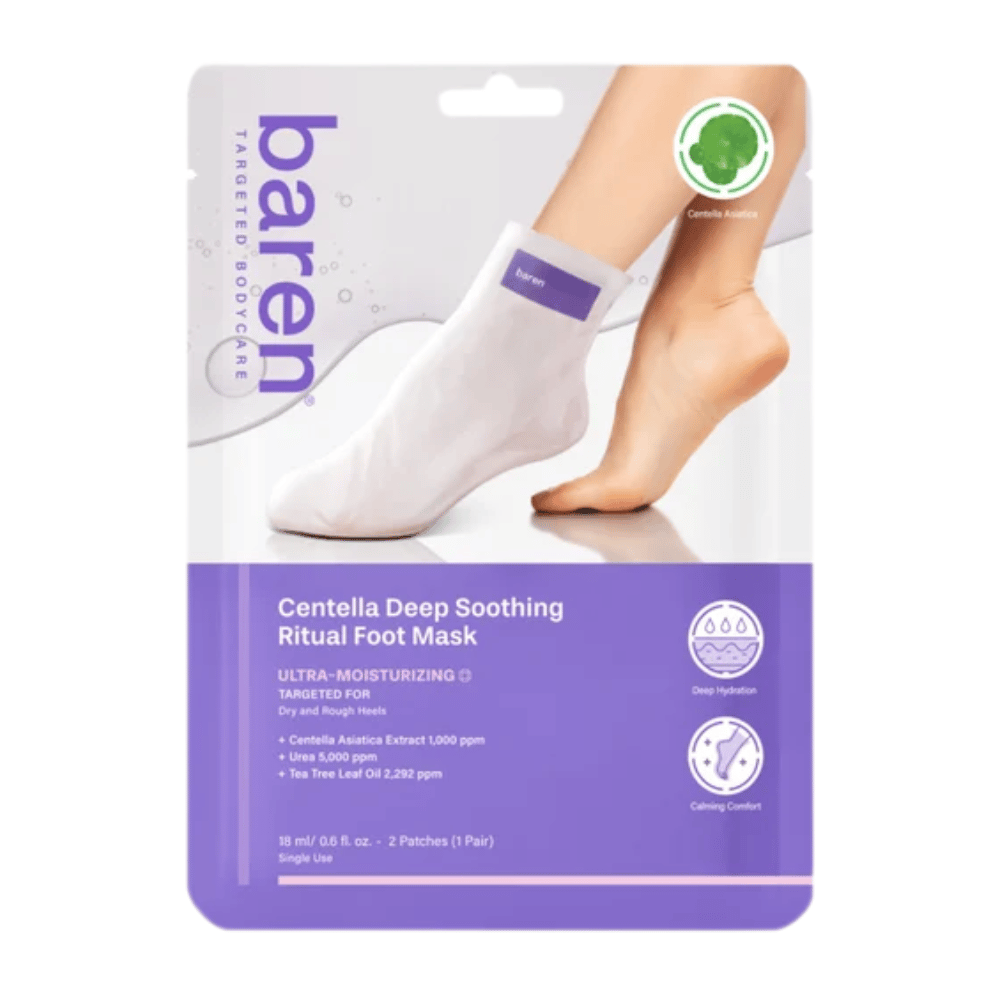 9. Baren Centella Deep Soothing Ritual Foot Mask 18 ml – vlažilna maska za stopala s centello asiatico in sečnino za suha in hrapava stopala