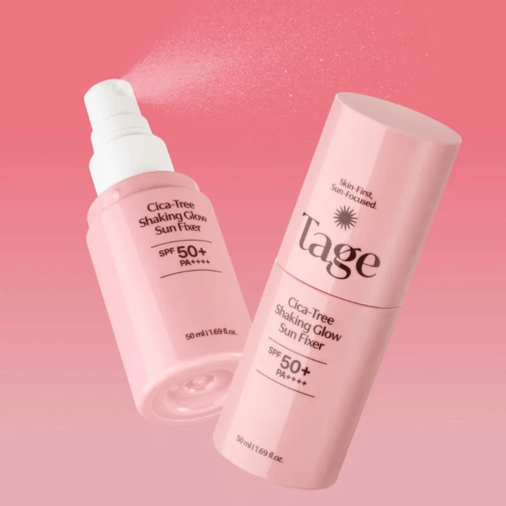TAGE Cica-Tree Shaking Glow Sun Fixer SPF50+ PA++++ – vlažilni sprej za zaščito pred soncem z glow učinkom