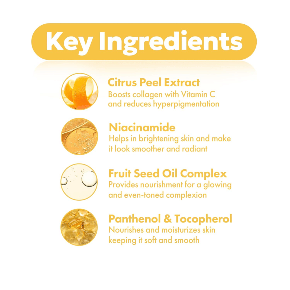 FRUDIA Citrus Brightening Toner – ključne sestavine, kot so ekstrakt citrusove lupine, niacinamid, kompleks olja iz semen sadja ter pantenol in tokoferol za jasnejšo in bolj enakomerno kožo.